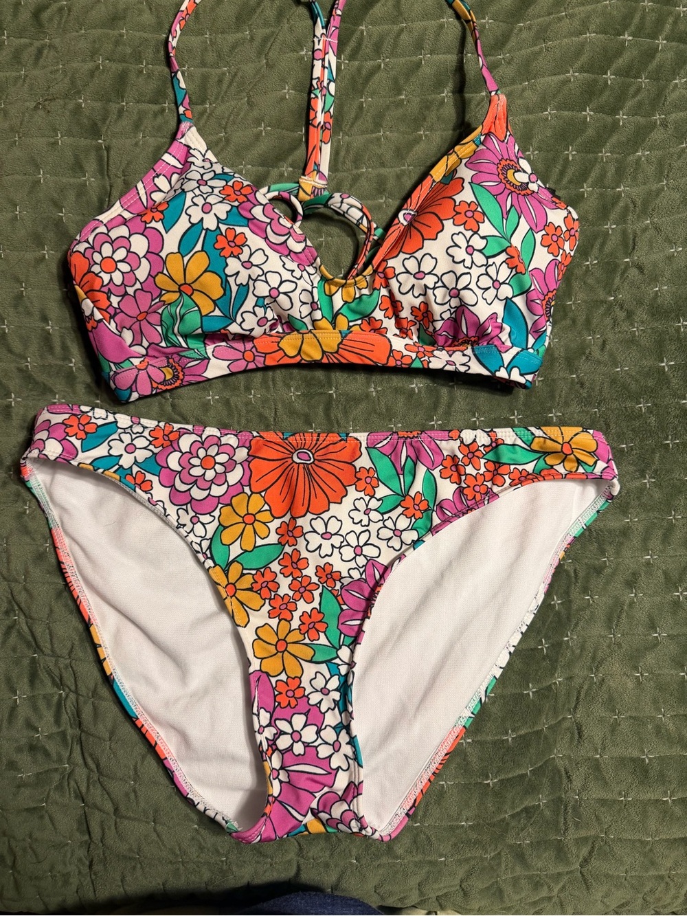 Hurley Floral Bikini Set - Pink, Orange, Yellow, Teal, White